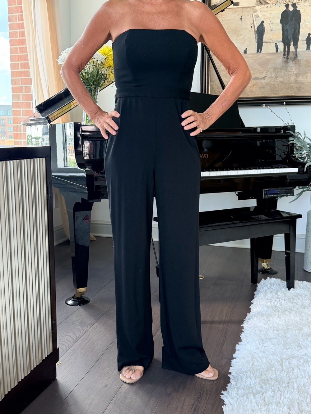 White House Black Market Black Strapless Wide-Leg Jumpsuit